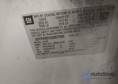 2012 Cadillac Srx Luxury Collection z USA, uszkodzony, nr VIN 3GYFNDE33CS637980